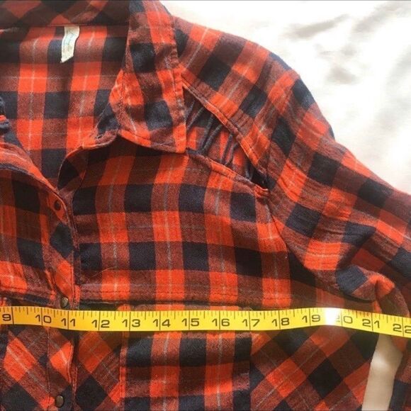 FP Free People Boho L/S plaid Top Gauzy Tunic Snaps Red Blue Relaxed Sz S EUC - Picture 10 of 12